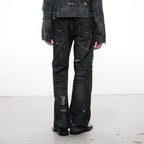 FACEONLAB Distressed Heavy Ripped Flared Jeans