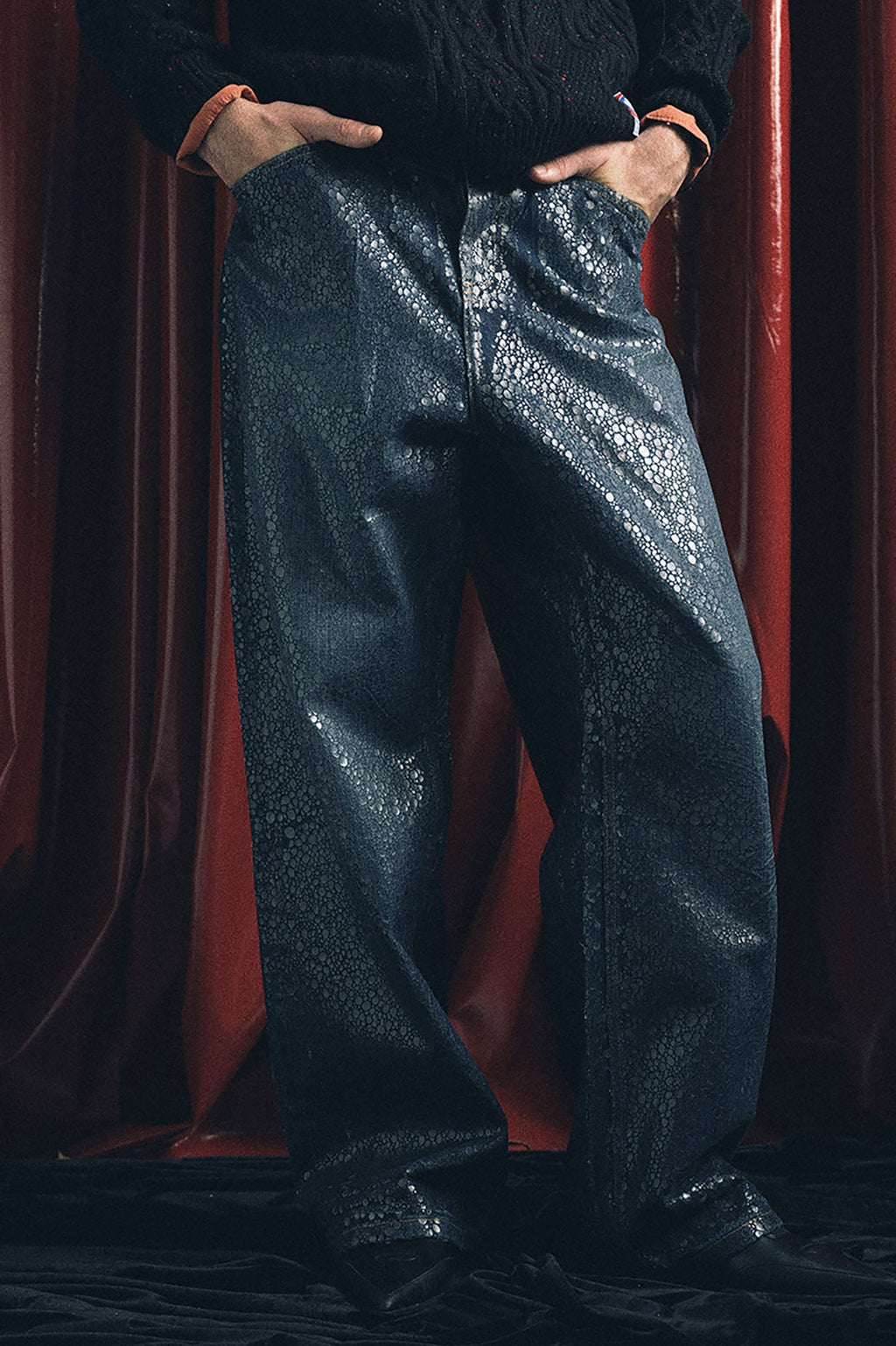 TRECLUB Iridescent Scale Wide-Leg Jeans
