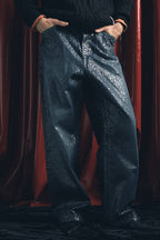 TRECLUB Iridescent Scale Wide-Leg Jeans