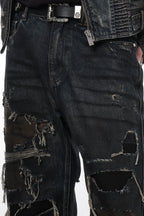 FACEONLAB Distressed Heavy Ripped Flared Jeans