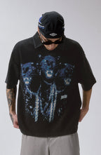 F2CE Distressed Waffle-Knit Graphic Polo