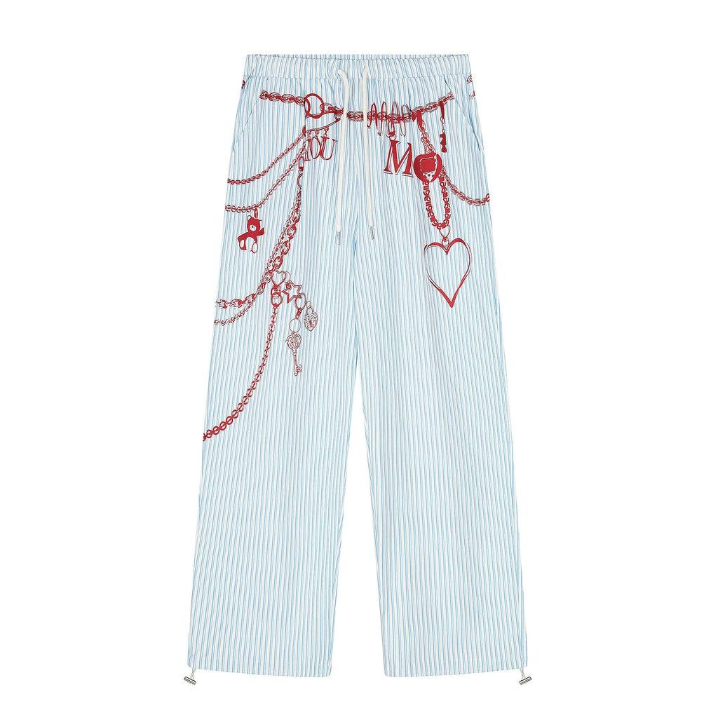 CLP Charm Graphic Striped Drawstring Pants
