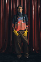 TRECLUB Waxed Flame Embroidery Jeans