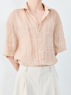 GRAINMUSTARD Linen-Cotton Plaid Half Shirt