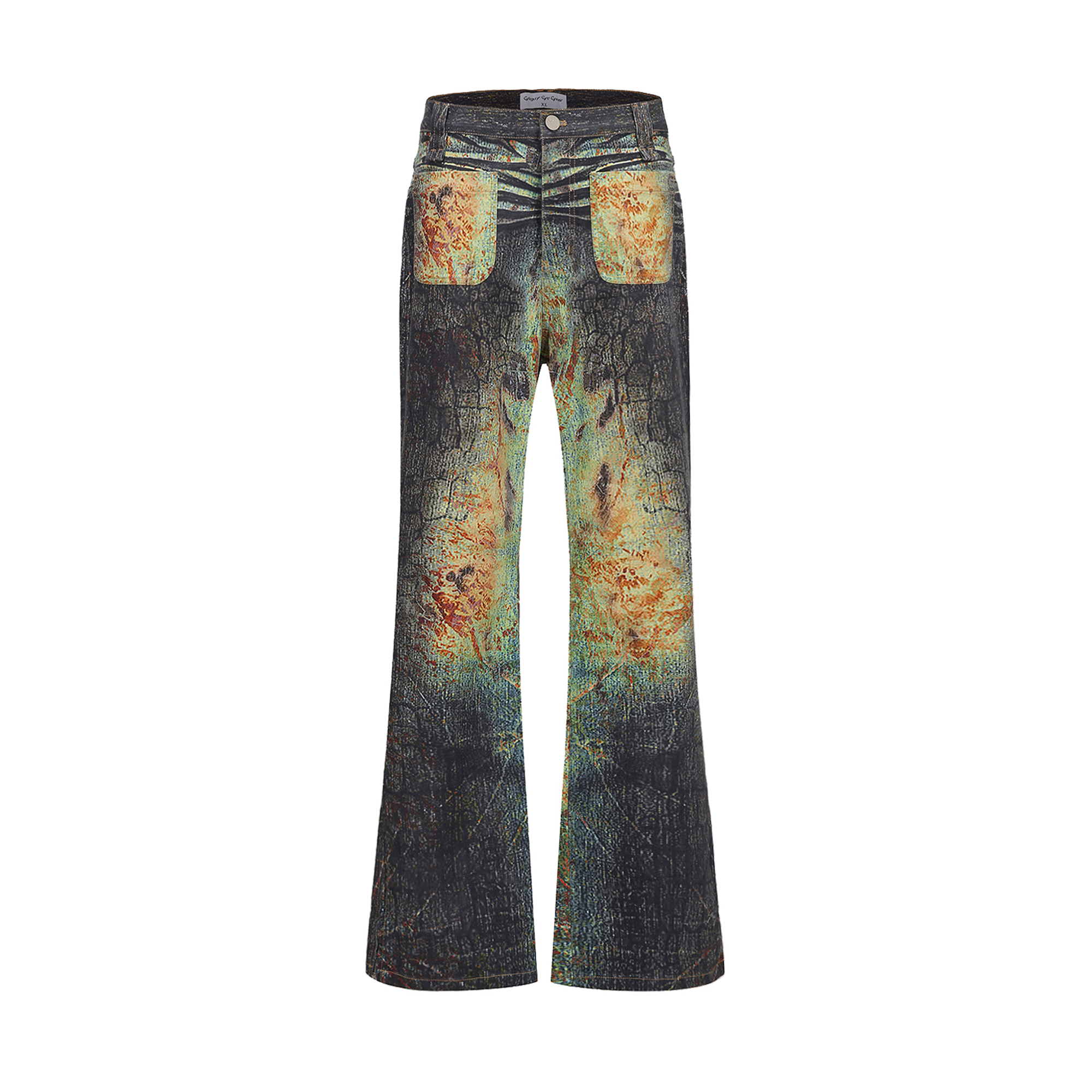 CYCYCY Iridescent Croc Full-Print Slim Flared Jeans