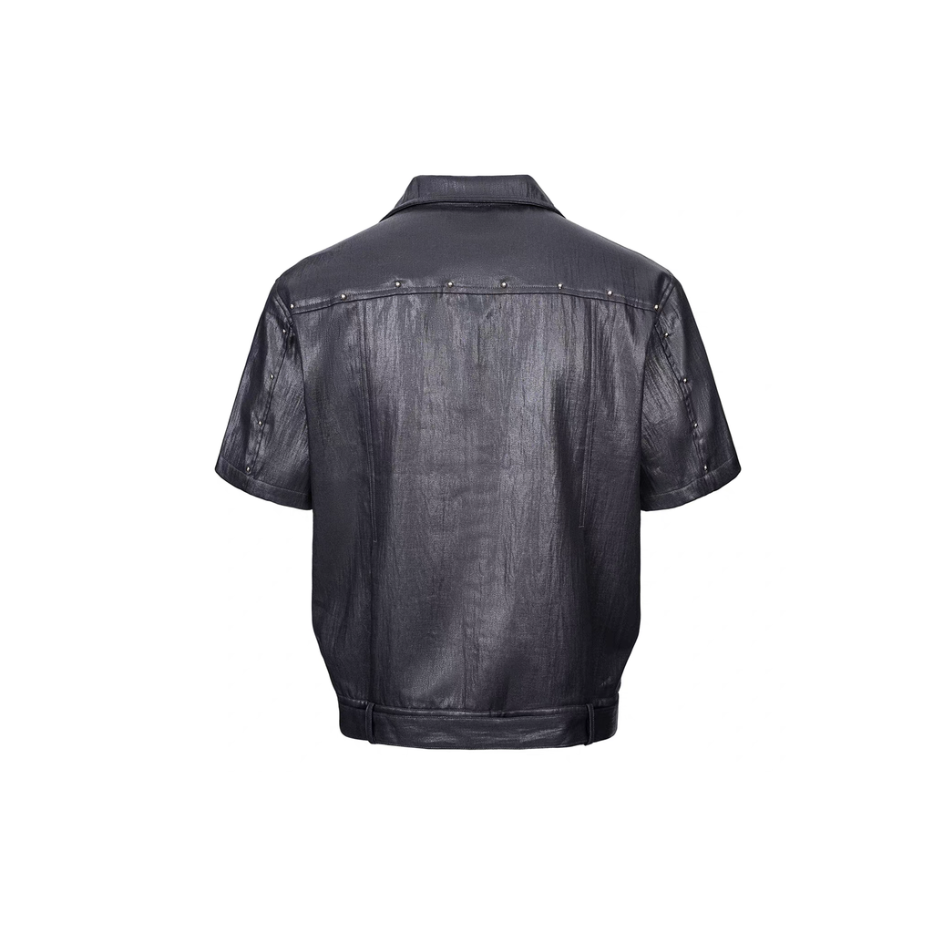 ESAIAS Studded Waxed Linen Belted Half Shirt
