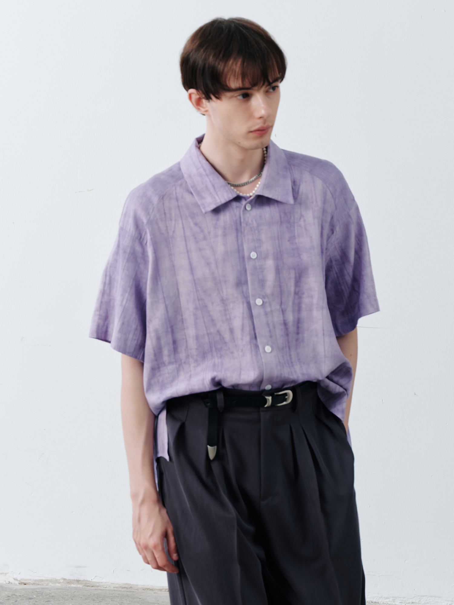 GRAINMUSTARD Crinkled Linen-Cotton Half Shirt