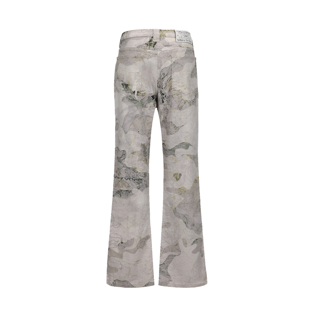 CYCYCY Floral Lace Full-Print Flared Jeans