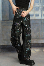 TUIMU Beaded Floral Embroidered Wide-Leg Denim Trousers