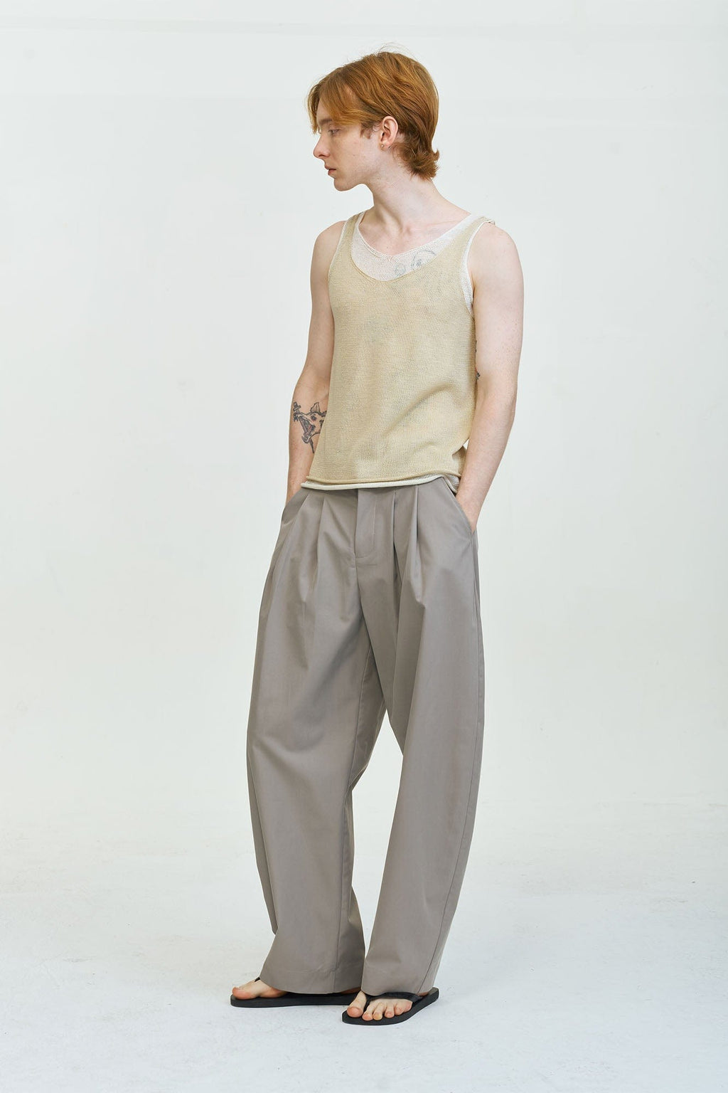 LEONSENSE Pleated Tencel Oversized Curved Pants