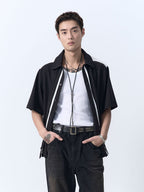IN EXISTENCE Contrast-Panel Stitch Half Shirt
