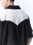 IN EXISTENCE Contrast-Panel Stitch Half Shirt