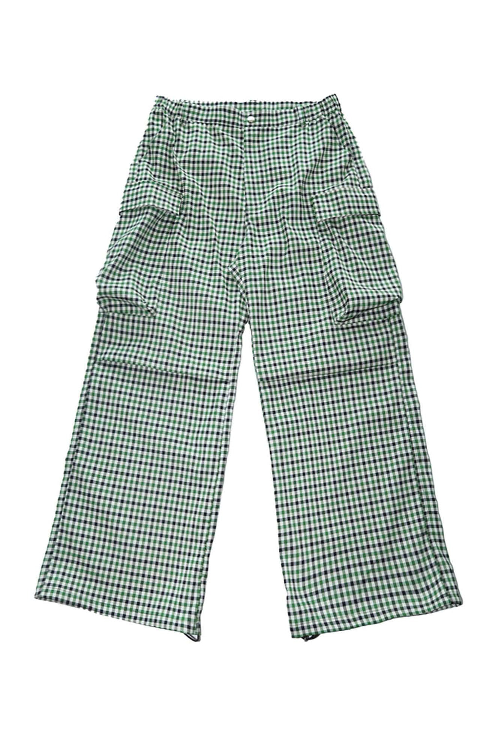 TRECLUB Plaid Multi-Pocket Crinkled Cargo Pants