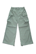 TRECLUB Plaid Multi-Pocket Crinkled Cargo Pants