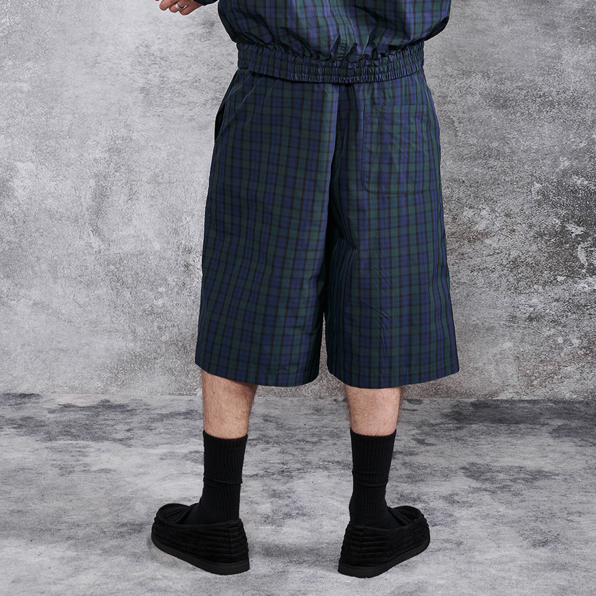 PMW Retro Plaid Drawstring Wide-Leg Shorts