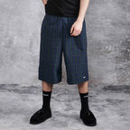 PMW Retro Plaid Drawstring Wide-Leg Shorts