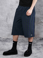 PMW Retro Plaid Drawstring Wide-Leg Shorts