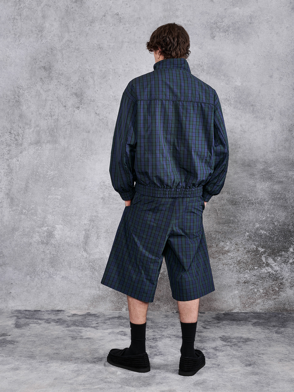 PMW Retro Plaid Drawstring Wide-Leg Shorts