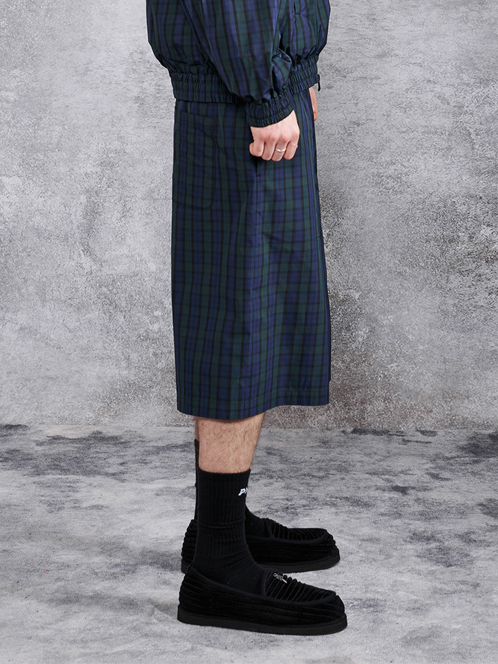 PMW Retro Plaid Drawstring Wide-Leg Shorts