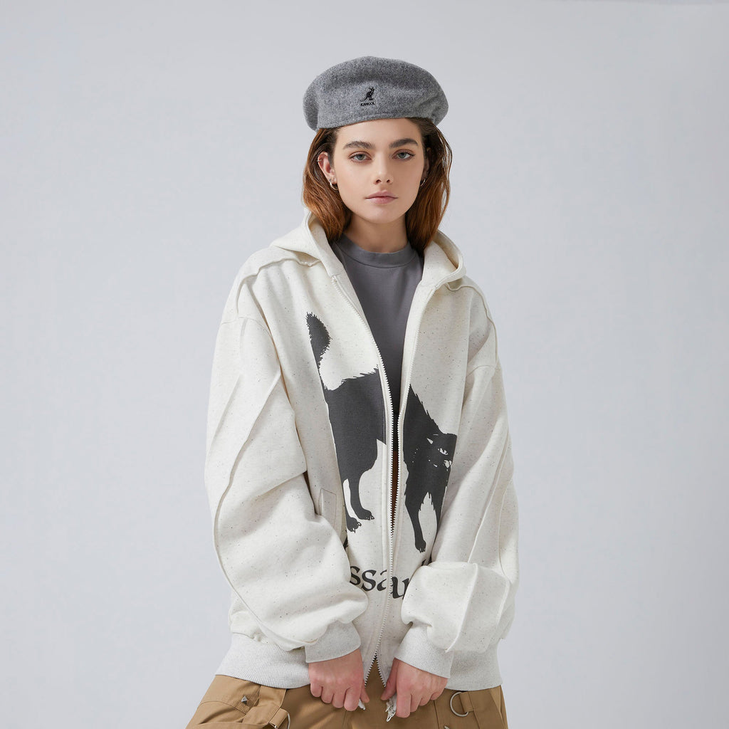 ERROR CODE ROBOT Black Cat Graphic Oversized Zip-Up Hoodie