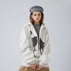 ERROR CODE ROBOT Black Cat Graphic Oversized Zip-Up Hoodie