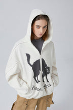 ERROR CODE ROBOT Black Cat Graphic Oversized Zip-Up Hoodie