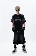 MOGONGSHE Detachable Drape-Strap Washed Jeans