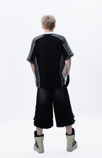 MOGONGSHE Detachable Drape-Strap Washed Jeans