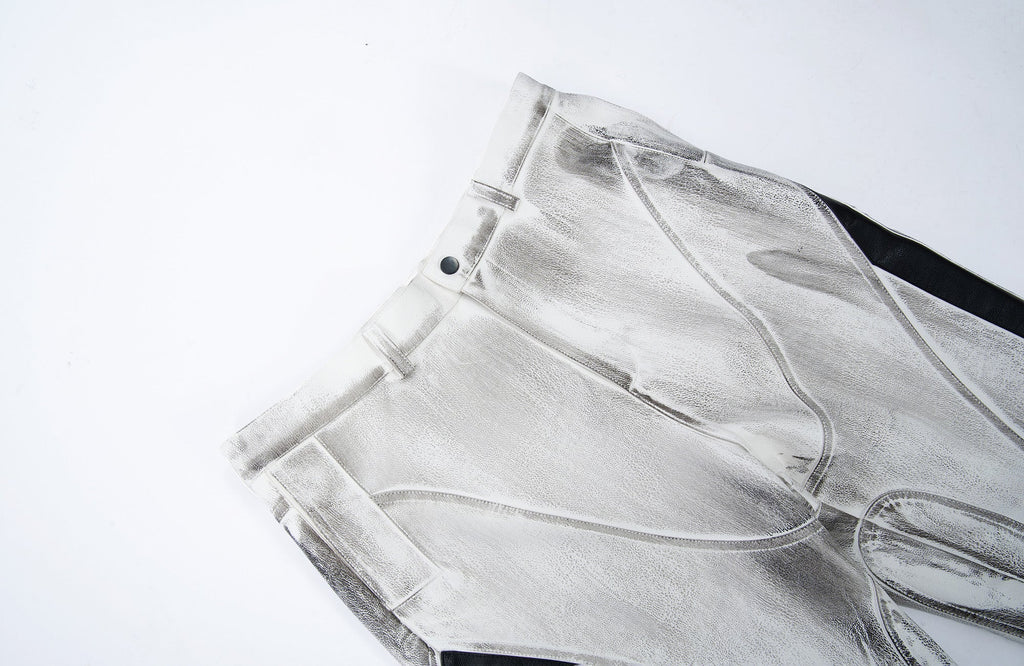 MOGONGSHE Distressed Techwear PU Moto Pants