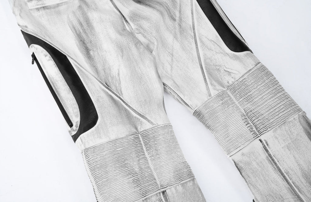 MOGONGSHE Distressed Techwear PU Moto Pants