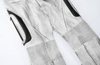 MOGONGSHE Distressed Techwear PU Moto Pants