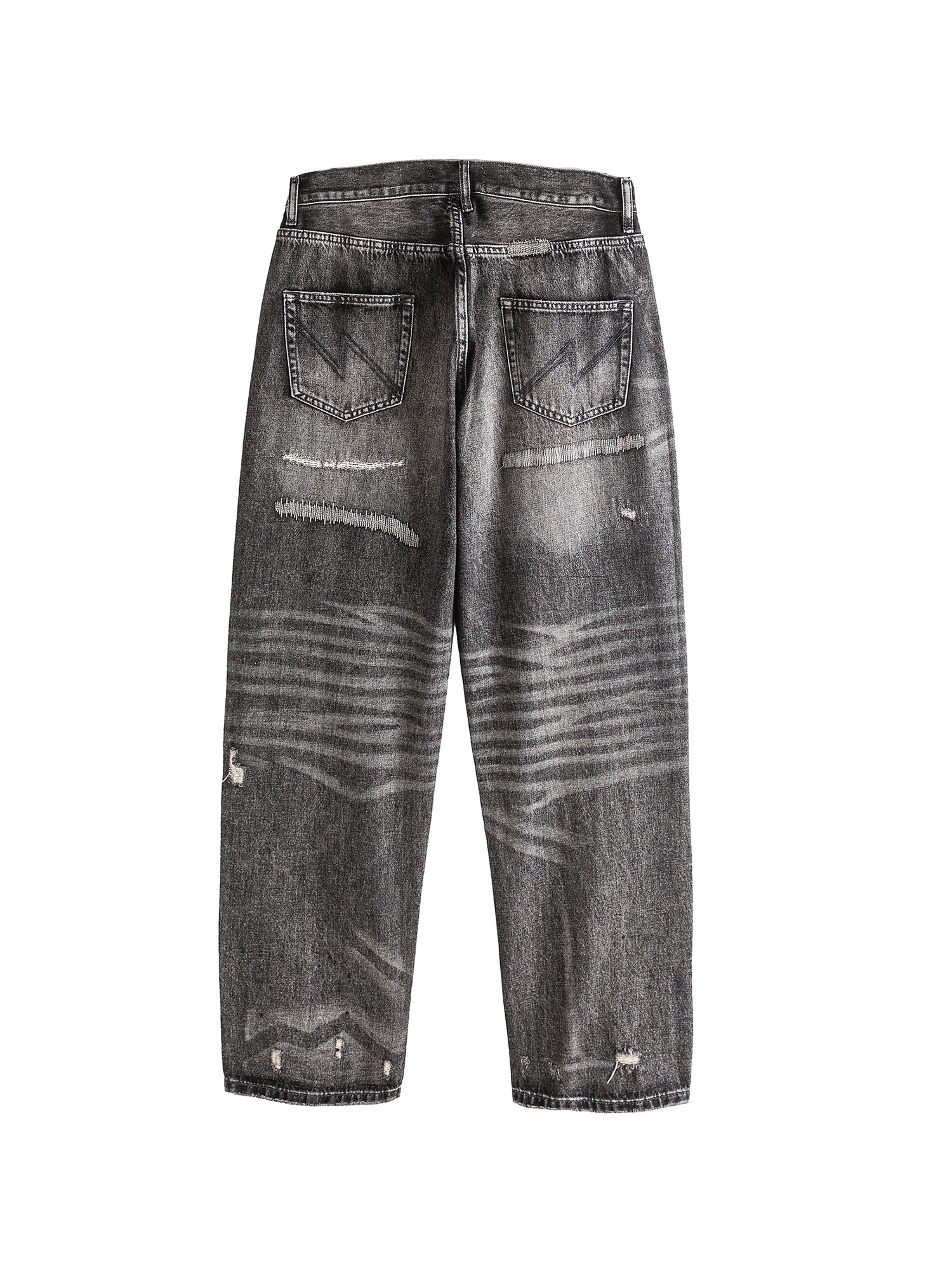 ME DA IGUAL Washed Destroyed Patch Straight-Leg Jeans