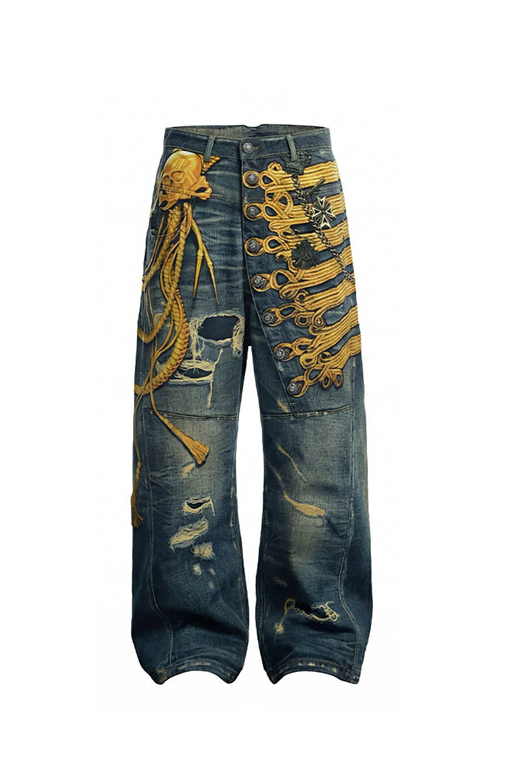DND4DES Regal Braid Graphic Curved-Leg Baggy Jeans