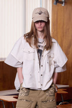ERROR CODE ROBOT Multi-Studded Faux-Layer Short Sleeve Half Shirt