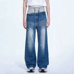 TIWILLTANG Layered Sweatband Washed Denim Pants