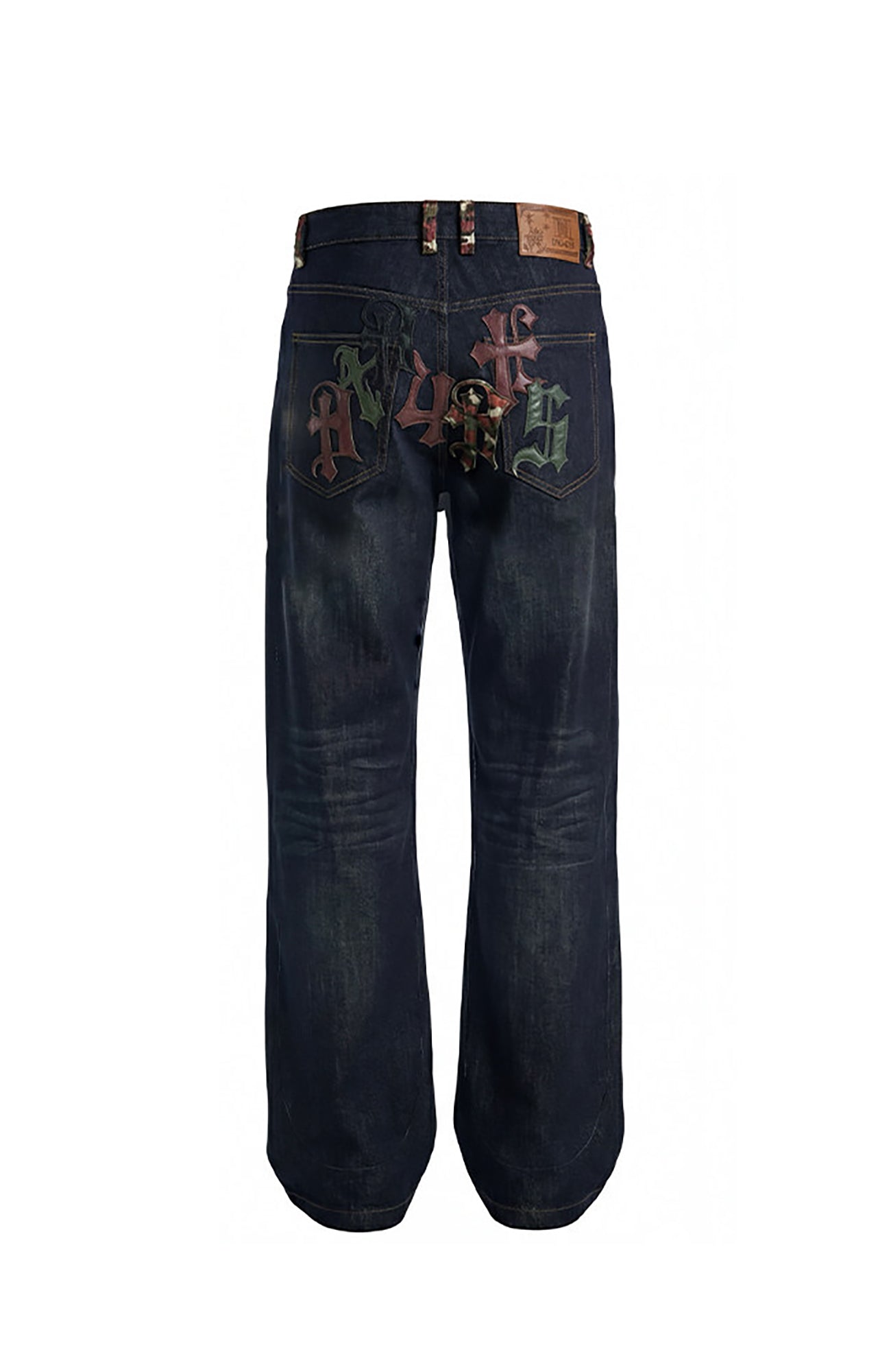 DND4DES Gothic Camo Patchwork Raw Denim Pants
