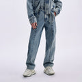 TIWILLTANG Washed Middle Panel Straight-Leg Jeans