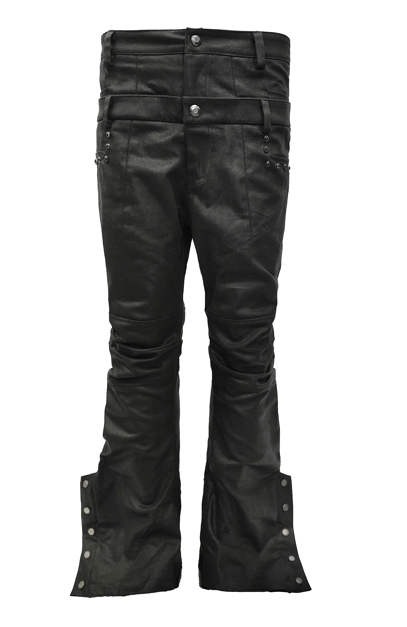 SSIN7 Double Waist Waxed Zip Flared Jeans