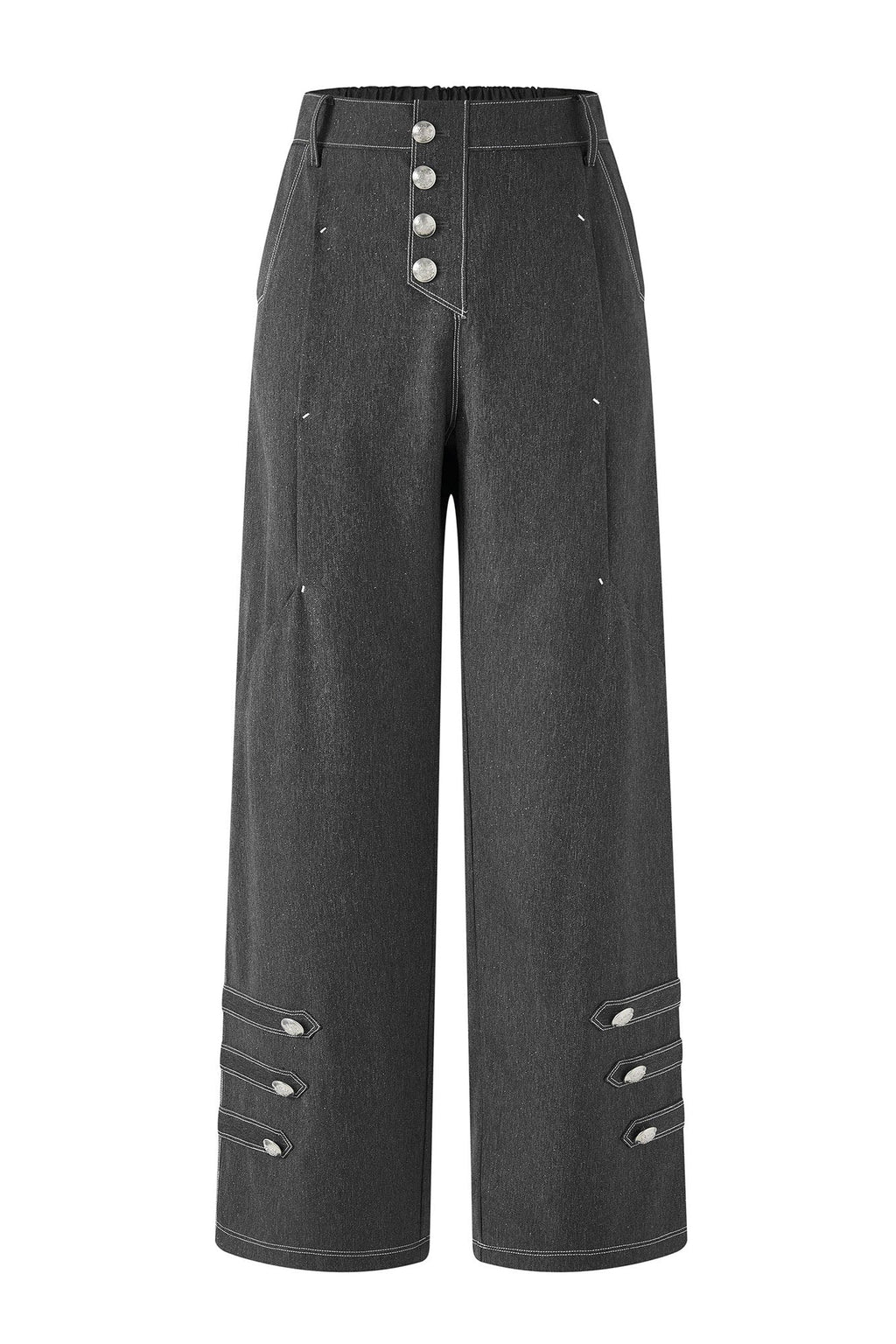 TIWILLTANG Asymmetrical Placket Stitched Wide-Leg Jeans