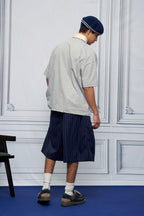 UNLIMITED MOTE Pleated Wide-Leg Drawstring Shorts Stripe