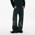 PASET Plaid Patch Distressed Back Buckle Jeans