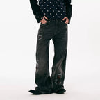 PASET Plaid Patch Distressed Back Buckle Jeans