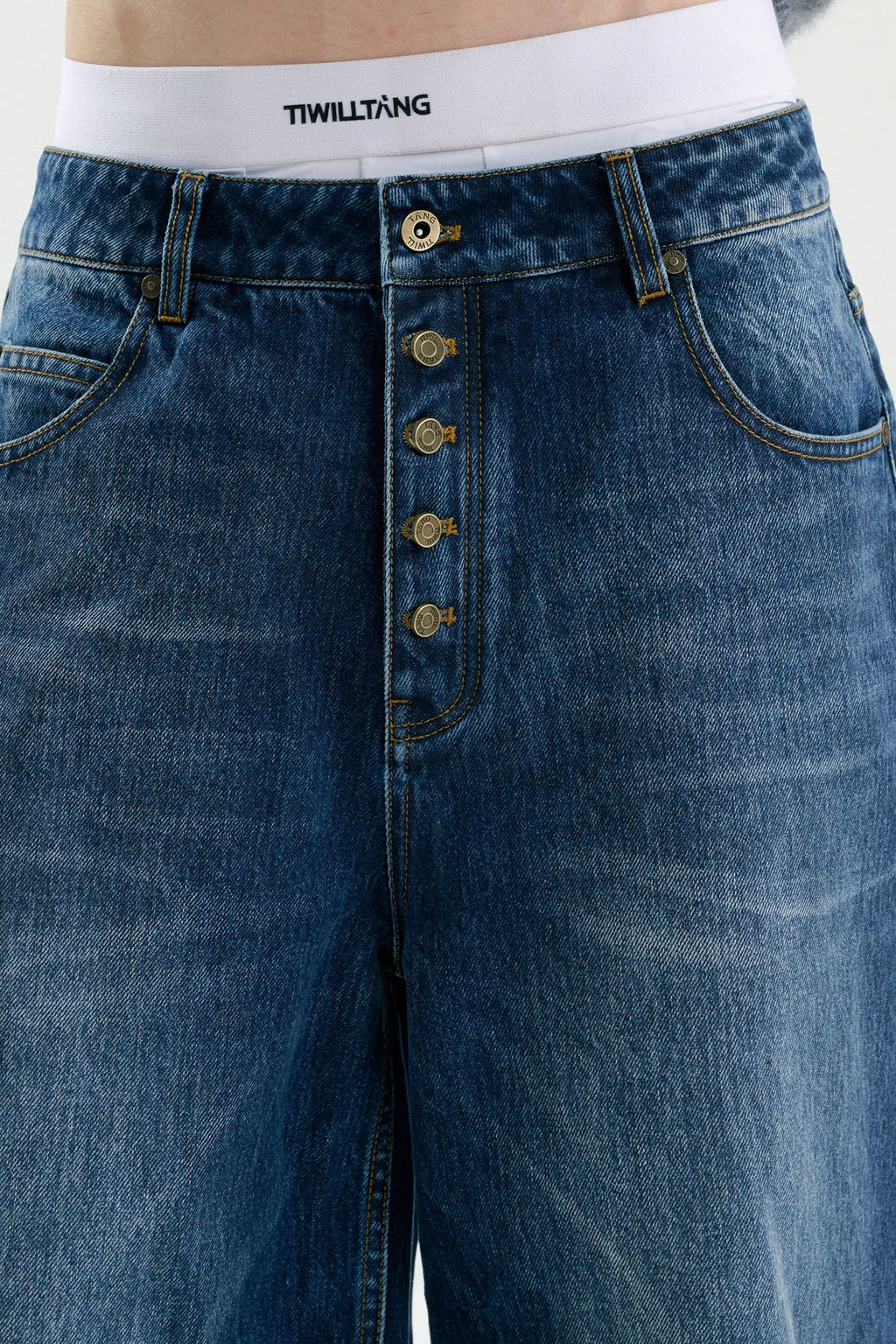 TIWILLTANG Retro Button-Up Straight-Leg Jeans