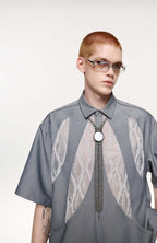 TIWILLTANG Leaf Lace Paneled Half Shirt