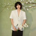 JIECHI Water-Ink Koi Embroidered Sheer Overlay Half Blazer