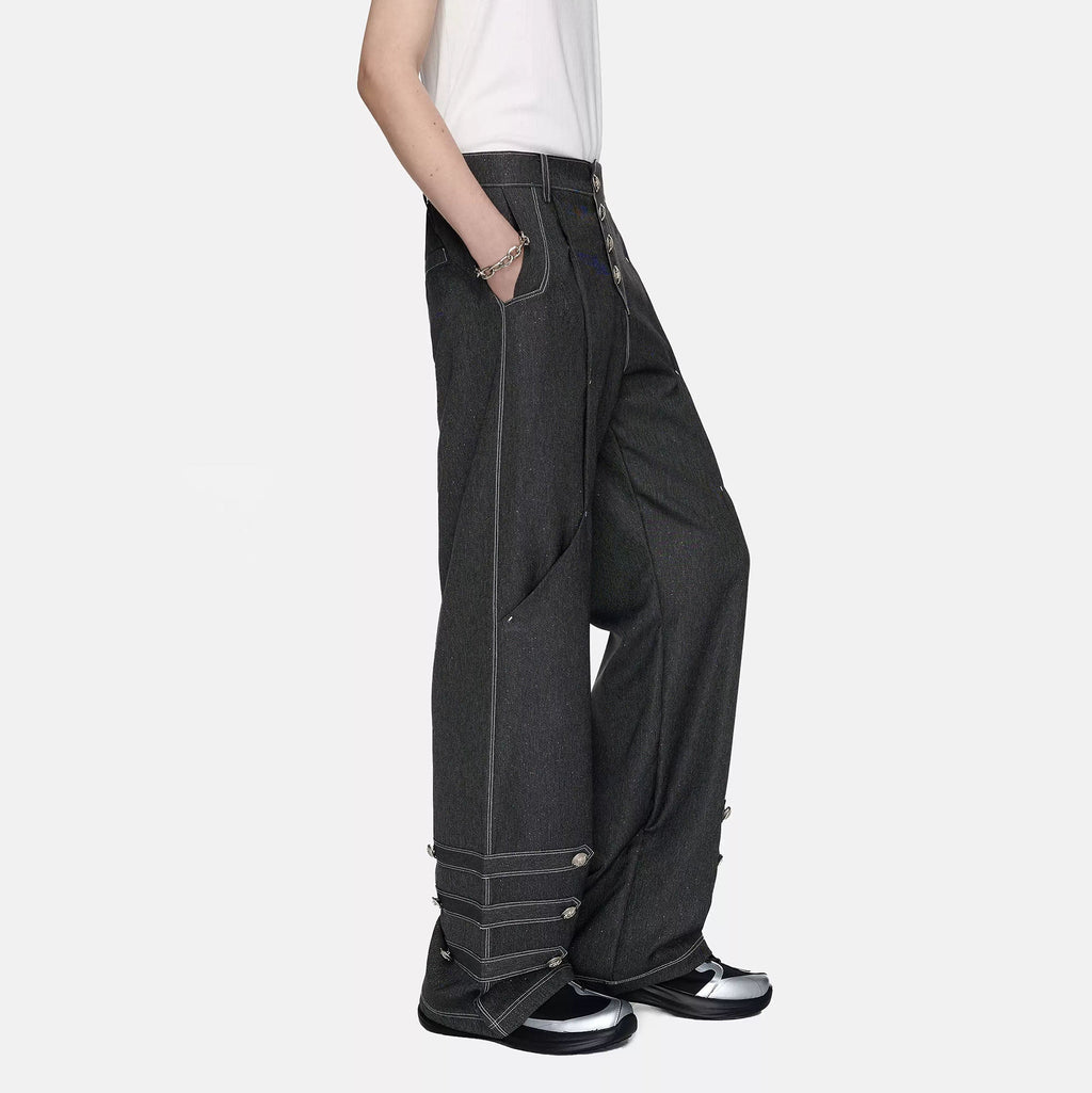 TIWILLTANG Asymmetrical Placket Stitched Wide-Leg Jeans