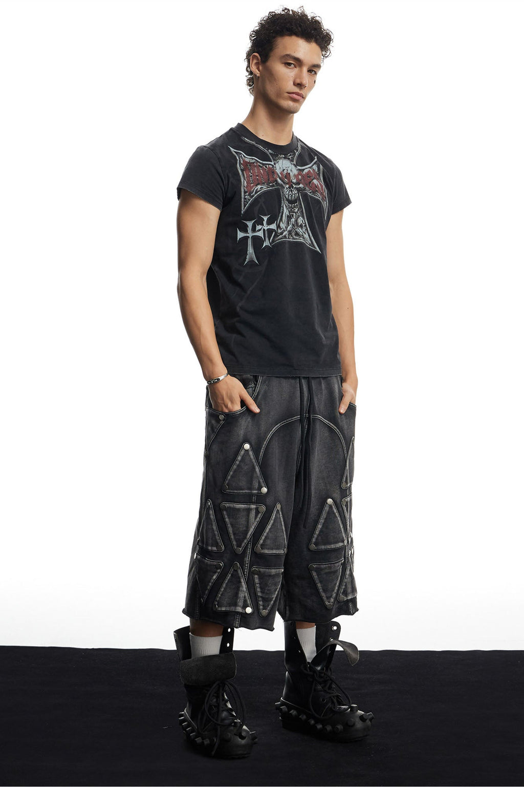 DND4DES Washed Geometric Panel Shorts