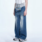 TIWILLTANG Layered Sweatband Washed Denim Pants