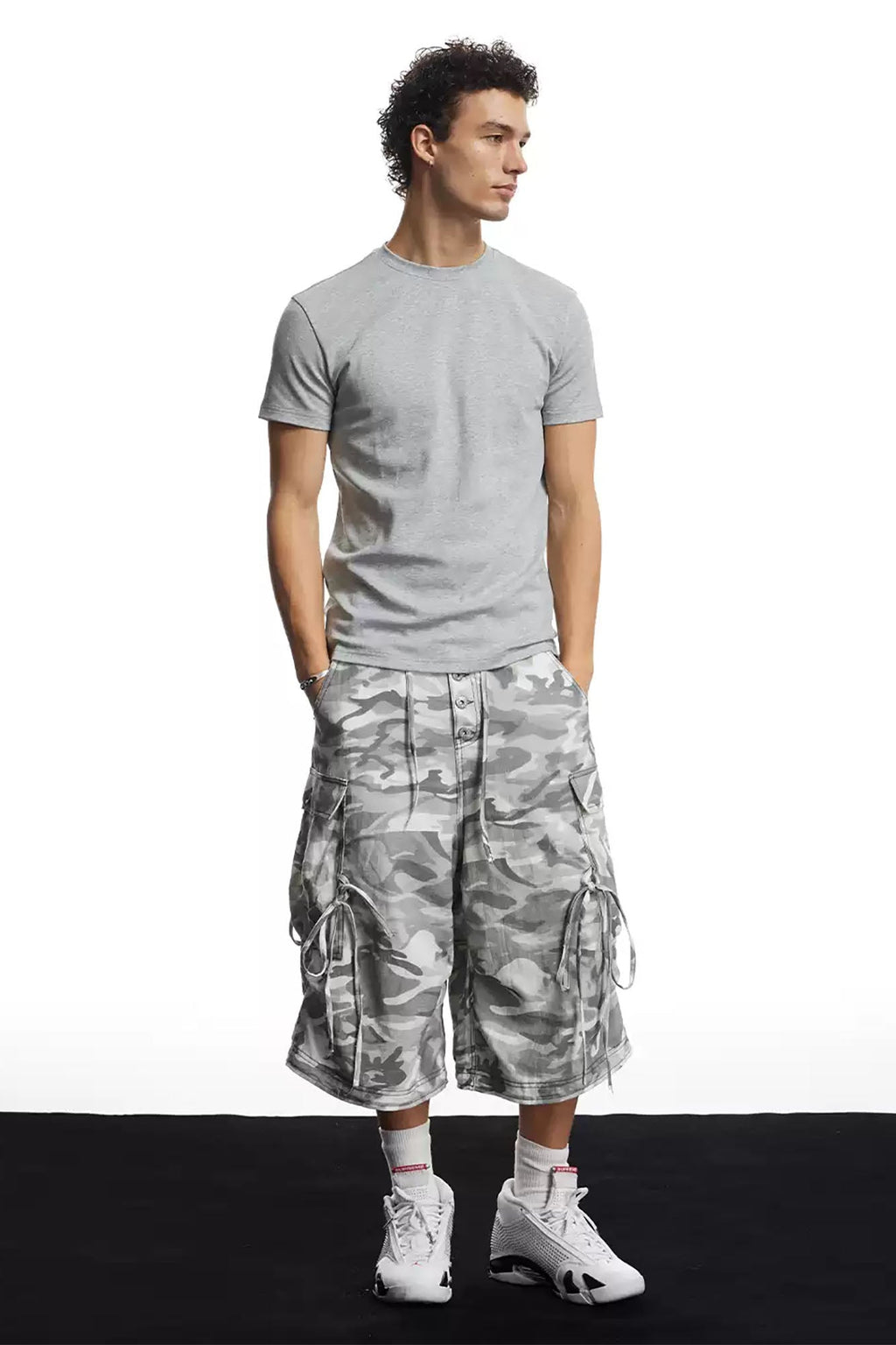 DND4DES Drawstring Camo Cargo Wide-Leg Shorts