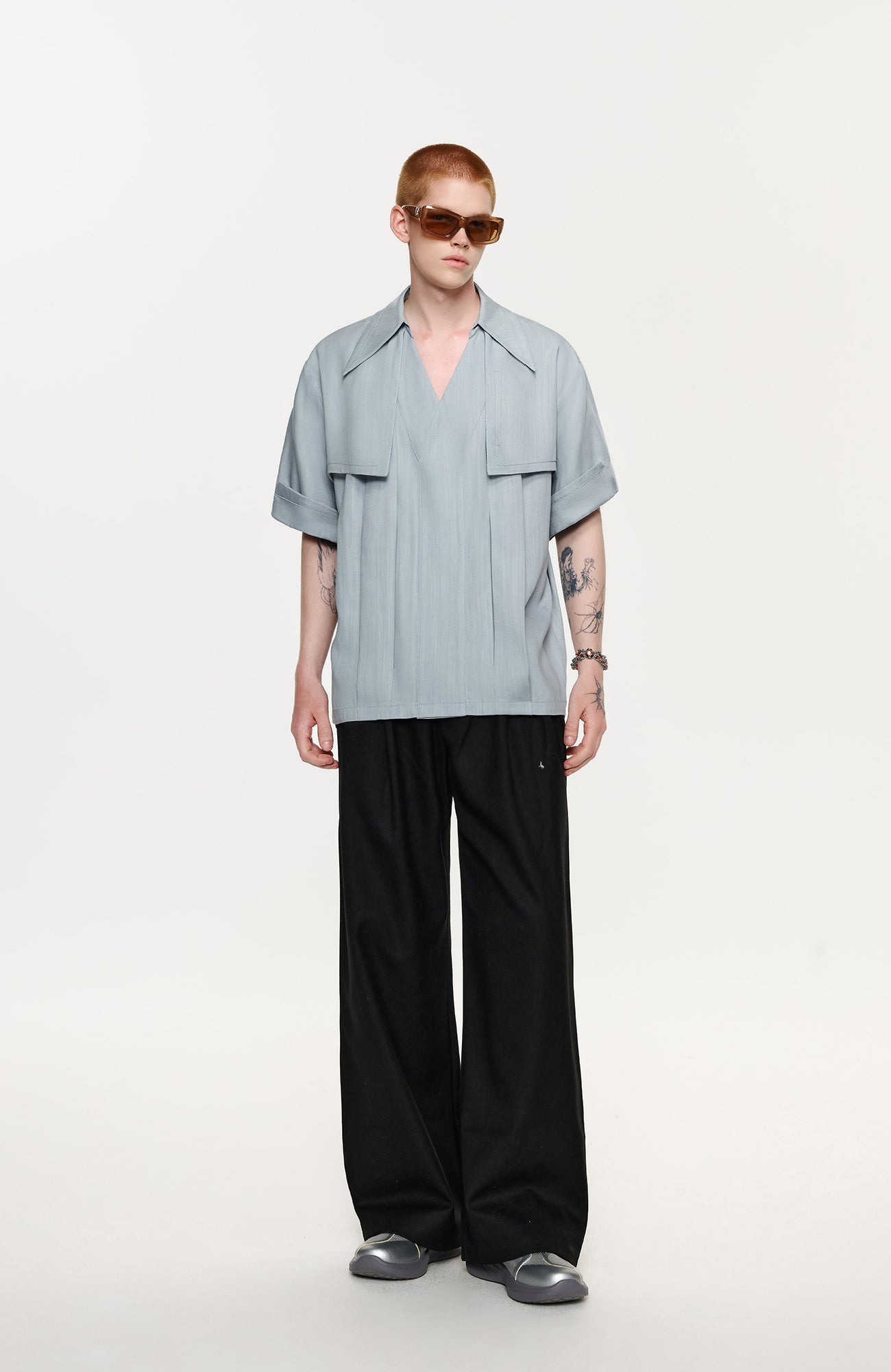 TIWILLTANG Layered Lapel Half Shirt